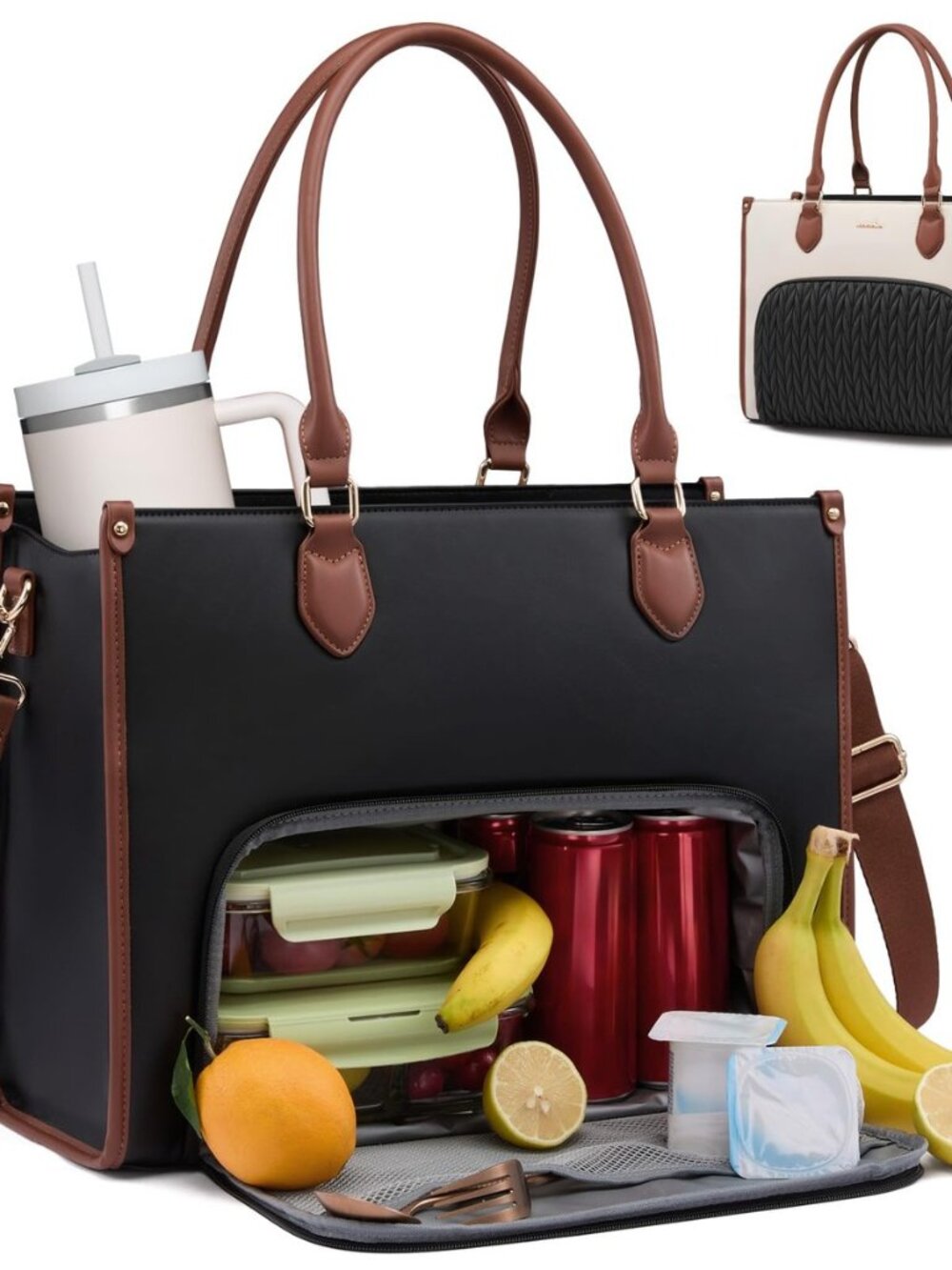 Lunch Tote Bag for Women, 3 in 1 Work Bag with Insulated Lunch Compartment, 15.6